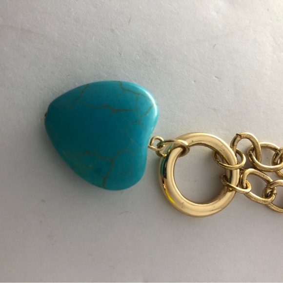 Heart Gold Tone Necklace Turquoise color heart Adjustable Chain - Picture 6 of 10